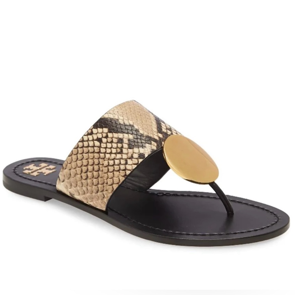 TORY BURCH | Gold and Black Snake Print Sandals